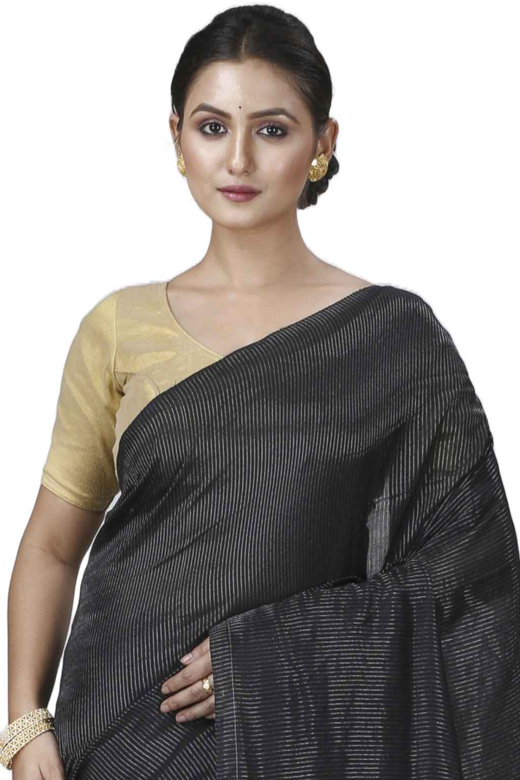 Black Blended Cotton Tama Hand Loom Saree (1204)